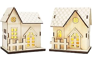 RIPTEADRY Mini Wooden Village House LED Luminous Christmas Wooden House Light DIY Christmas Luminous Wooden House Christmas Desktop Ornament Holiday Home Decor