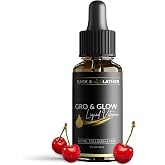 BASK &amp; LATHER Gro &amp; Glow Liquid Vitamin, Liquid Collagen for Women, Natural Ingredients with Collagen, Biotin, Msm, Beauty Supplement, Helps Support Healthy Hair, Skin &amp; Nails, Cherry Flavor, 2 FL Oz