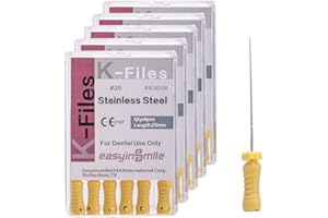 EASYINSMILE Dental 5 Boxes Endodontic Root Canal Hand K Files Stainless Steel Endo Root Canal Files(20#)
