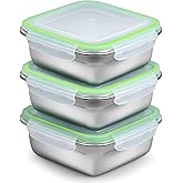 3 Pack Sandwich Containers, 24oz Stainless Steel Sandwich Box with Airtight Lids, Reusable Metal Meal Prep Lunch Boxes, BPA-Free, Dishwasher Safe, Food Storage Containers for Families (Green)