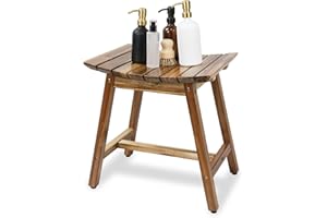 ENKEZI Acacia Shower Stool Bench Chair for Inside Shower to sit on, 18 Inches Shaving Legs Bench, Spa, Bath Seat, Waterproof Inside Shower Bench for Adults Seniors Elderly (18 in Original)