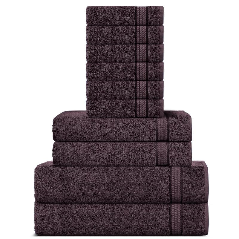 Super Soft 600 GSM Cotton Towels Set by Sweet Needle, Dark Brown - 2 Bath Towel, 2 Hand and 6 Wash/Face - Double Pile, Absorbent & fluffy for Bathroom accessories, Shower & Daily Use (10 Pieces Bales)
