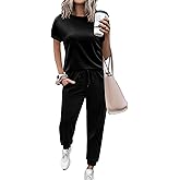 Marvmys Women Short Sleeve Tracksuit Set 2 Piece Sweat Set Outfits Color Block Jogging Suits with Pockets