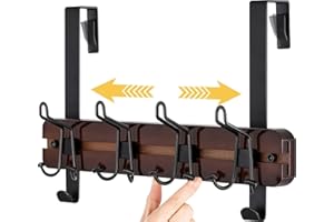 ETECHMART Bamboo Hanger with 4 Adjustable Tri Hooks for Hanging Clothes Hat Bag, Behind/Over The Door Towel Rack for Bathroom, Heavy Duty Wall Mounted Coat Rack, No Drilling, Walnut