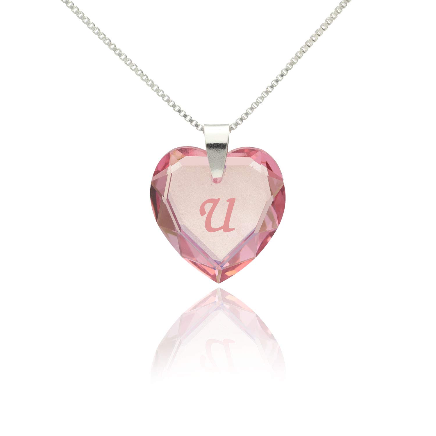 Heart Pendant Silver Necklaces for Women with Crystal from Swarovski in letter engraving A - Z Rose name initial Jewellery for Women for Valentine's Day Daughter Mum Wife Girlfriend and friendship