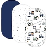 Little Grape Land Bassinet Sheets for Baby Boys Girls 3 Pack, 33" x 18" Extra Soft Breathable Fitted Bassinet Sheets, Bedside Sheets Fit for Oval Rectangle and Hourglass Bassinet Mattress (Truck)