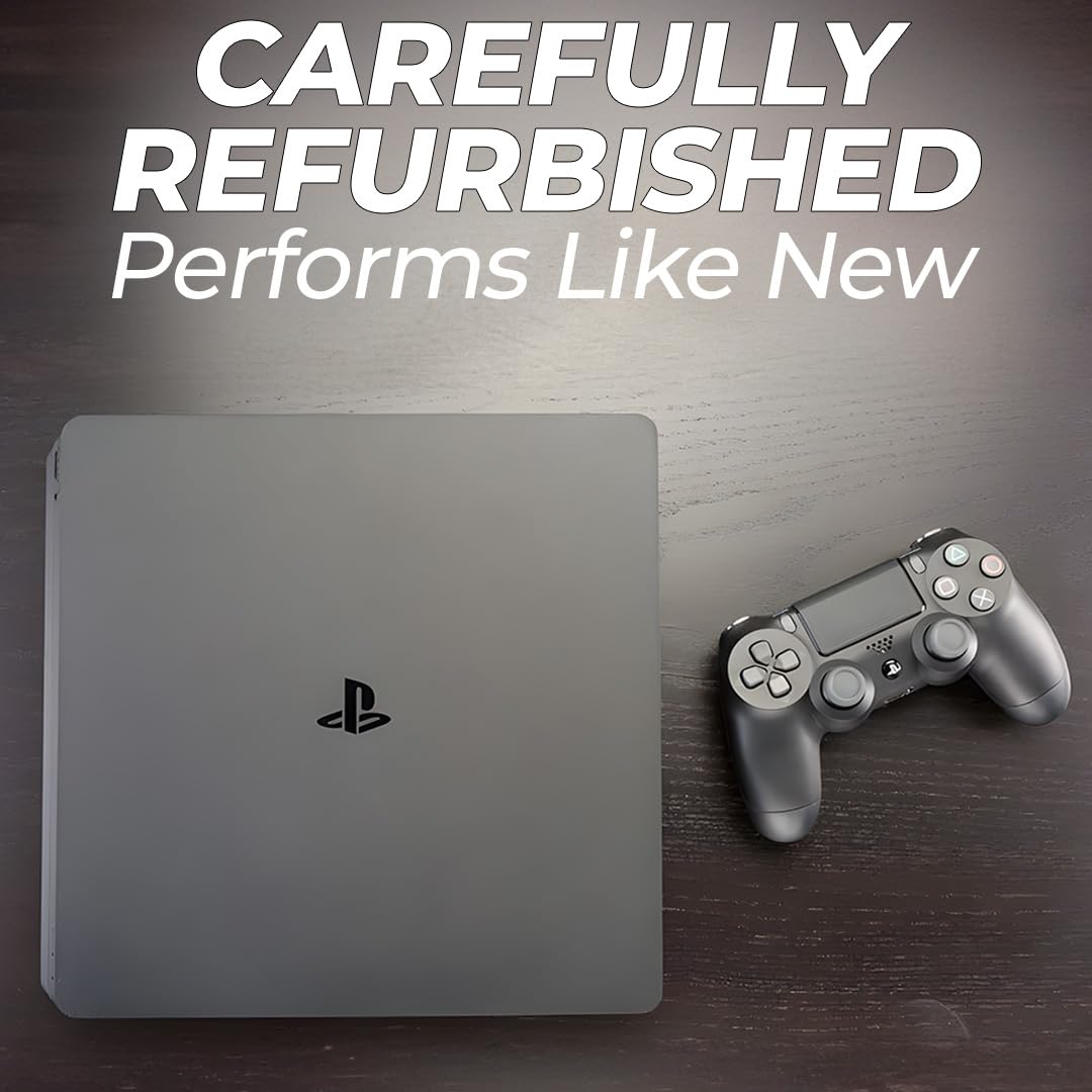 Zeust PlayStation 4 Slim 1TB Console Bundle - Includes the PS4 Console Slim 1TB, 2 Dualshock 4 Wireless Controllers, MicroUSB Charging Cable, HDMI cable, Wired Earbuds and Microfiber Cloth (Renewed)