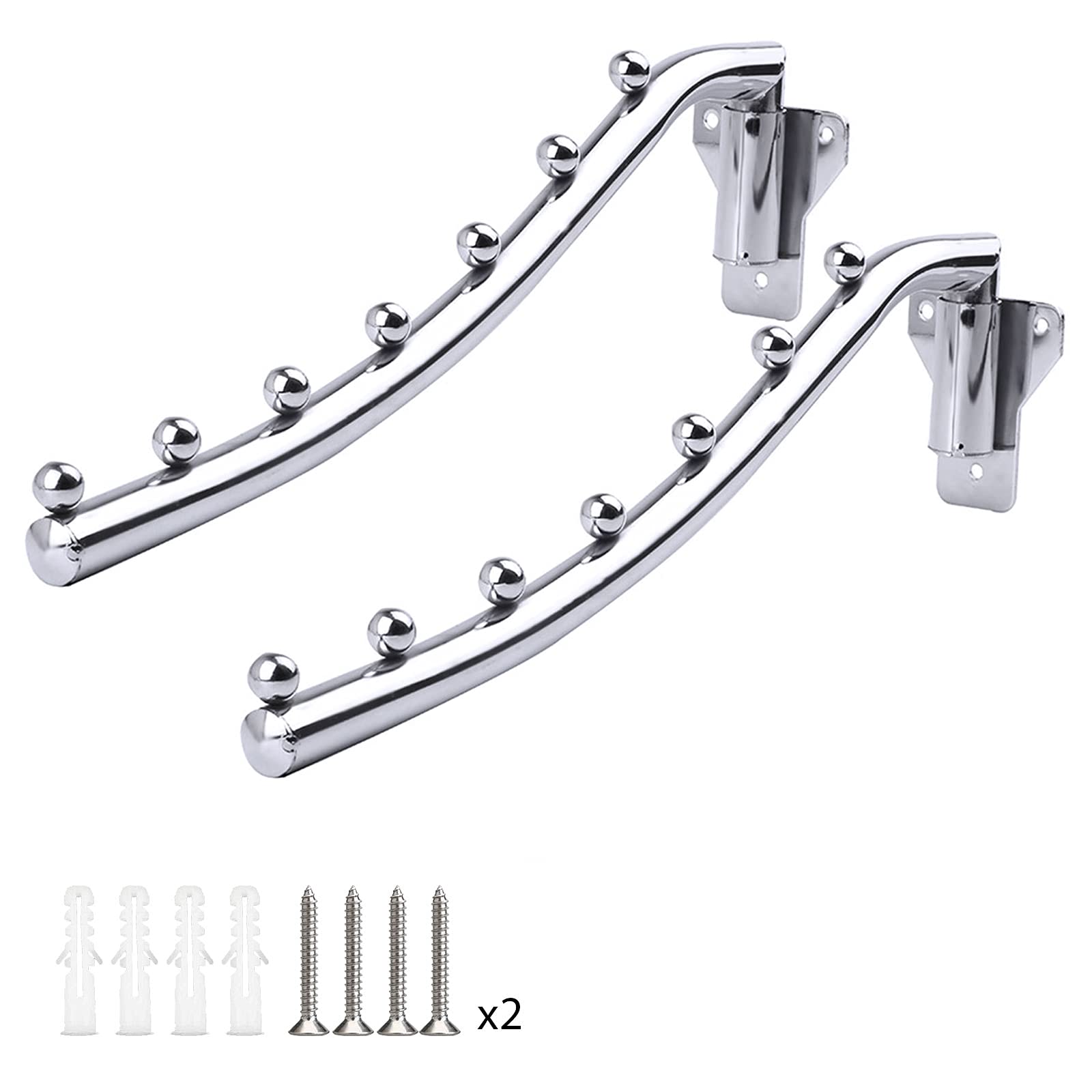 Folding Wall Mounted Clothes Rack, Detachable Sturdy Swing Arm Coat Hanger - Stainless Steel Clothes Hook Closet Rod Drying Racks for Bathrooms & Laundry Rooms, 2 Pack