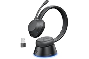 SKYCOMET Wireless Headset with Mic for Work, Bluetooth Headset with Microphone (Noise Cancellation), Wireless Headset with USB Dongle & Charging Dock for Call Center/Home/Computer/PC/Laptop/Teams/Zoom