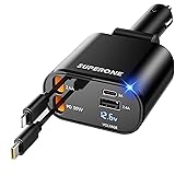 【Upgraded】 SUPERONE Retractable Car Charger 4