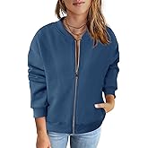 MEROKEETY Womens Long Sleeve Zip Up Sweatshirts Jackets Casual Loose Outwear with Pockets