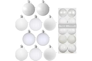 GAMEXCEL White 3.2" Large Christmas Balls - Christmas Tree Decoration Ornaments Shatterproof Hanging Balls for Birthday Halloween Holiday Wedding Decorations Set of 10pcs