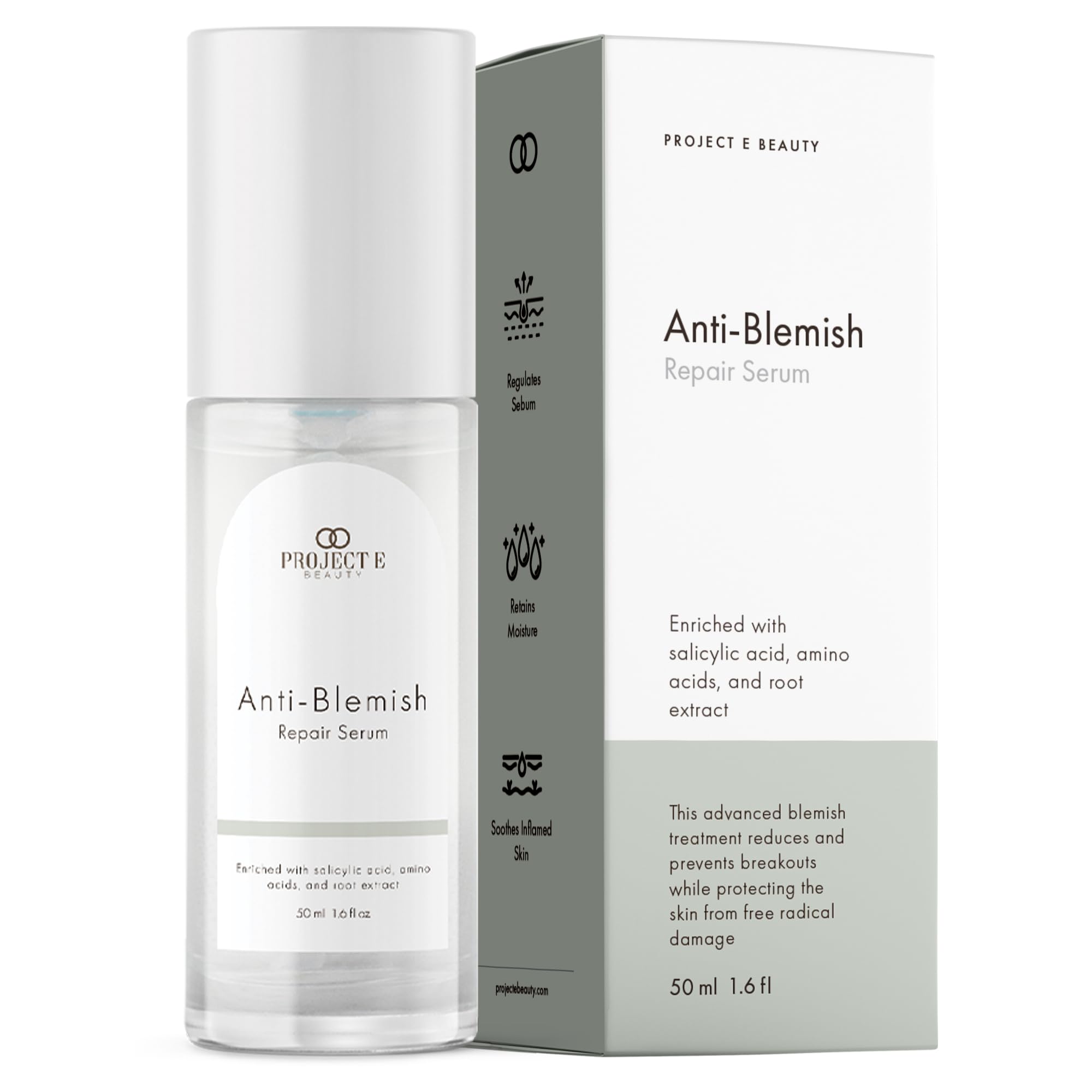 Anti-Blemish Repair Serum by Project E Beauty | Clear Skin Formula with Salicylic Acid | Reduces Pimples & Blemishes | Oily Skin Solution | Soothes, Hydrates & Minimizes Pores | 50ml