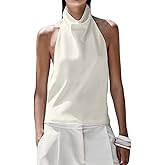 Satin Silk Halter Tops for Women Open Back Mock Neck Draped Camisole Sexy Sleeveless Backless Summer Going Out Tops