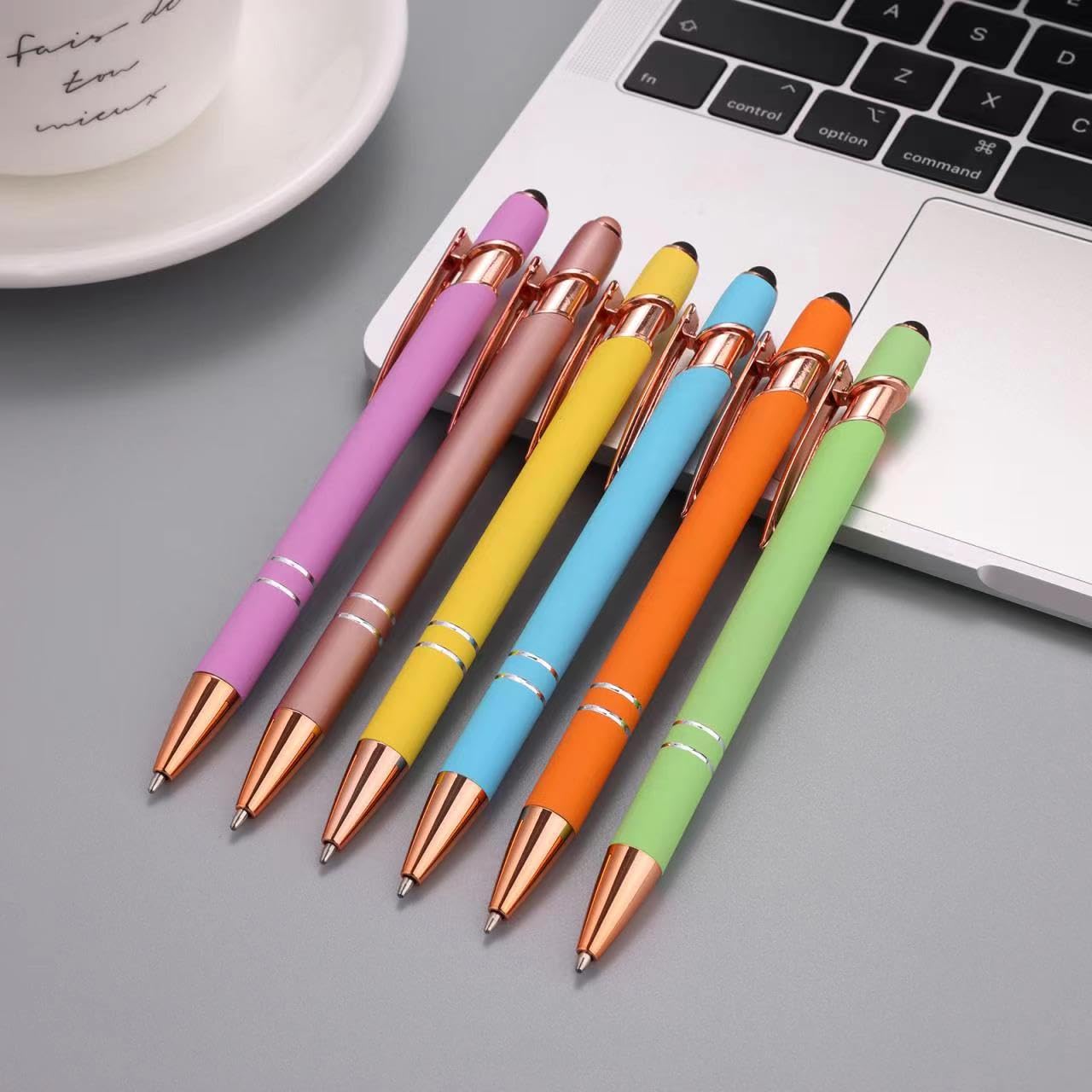6 PCS 2 in 1 Stylus Ballpoint Pens,Pen with Stylus Tips, 1.0 mm Black Ink Metal Pens Stylus Pen for Touch Screens (6 Colors-2)