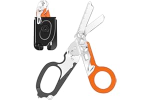 Awaiymi 6 In 1 Multi-function Trauma Shears With Holster, Stainless Steel Foldable Emergency Response Shears, Outdoor Camping Rescue Scissors Tools With Strap Cutter and Glass Breaker Orange
