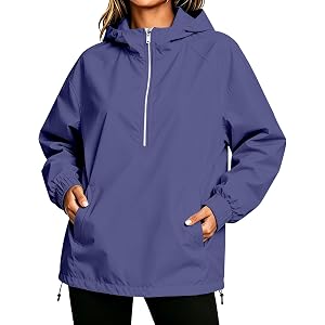 Funnyrap Lightweight Zip Up Hoodie Women Long Sleeve Quick-Dry Hooded Jacket Quarter Zip Windbreaker Pullover with Pockets
