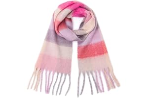 Yatemiole Women's Cashmere Big Coloured Checked Scarf Winter Warm Wrap Scarf