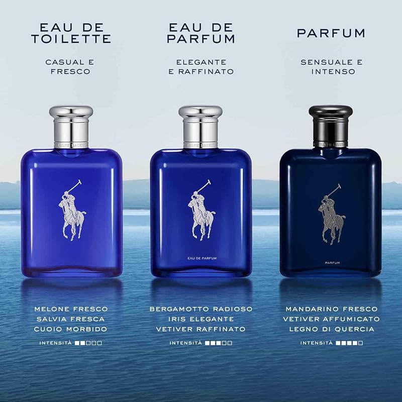 Polo Blue Eau de Parfum, Profumo Uomo Legnoso e Sofisticato, Fragranza Maschile Intensa ed Energizzante, Note di Bergamotto e Iris Blu, A Lunga Durata, Profumo di Lusso da Uomo, 75 ml