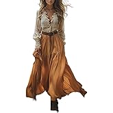 dsumvns Womens Vintage Pastoral Boho Floral Maxi Dress V-Neck Long Sleeve Dress Western Tunic Ruffle Tiered Flowy Dresses