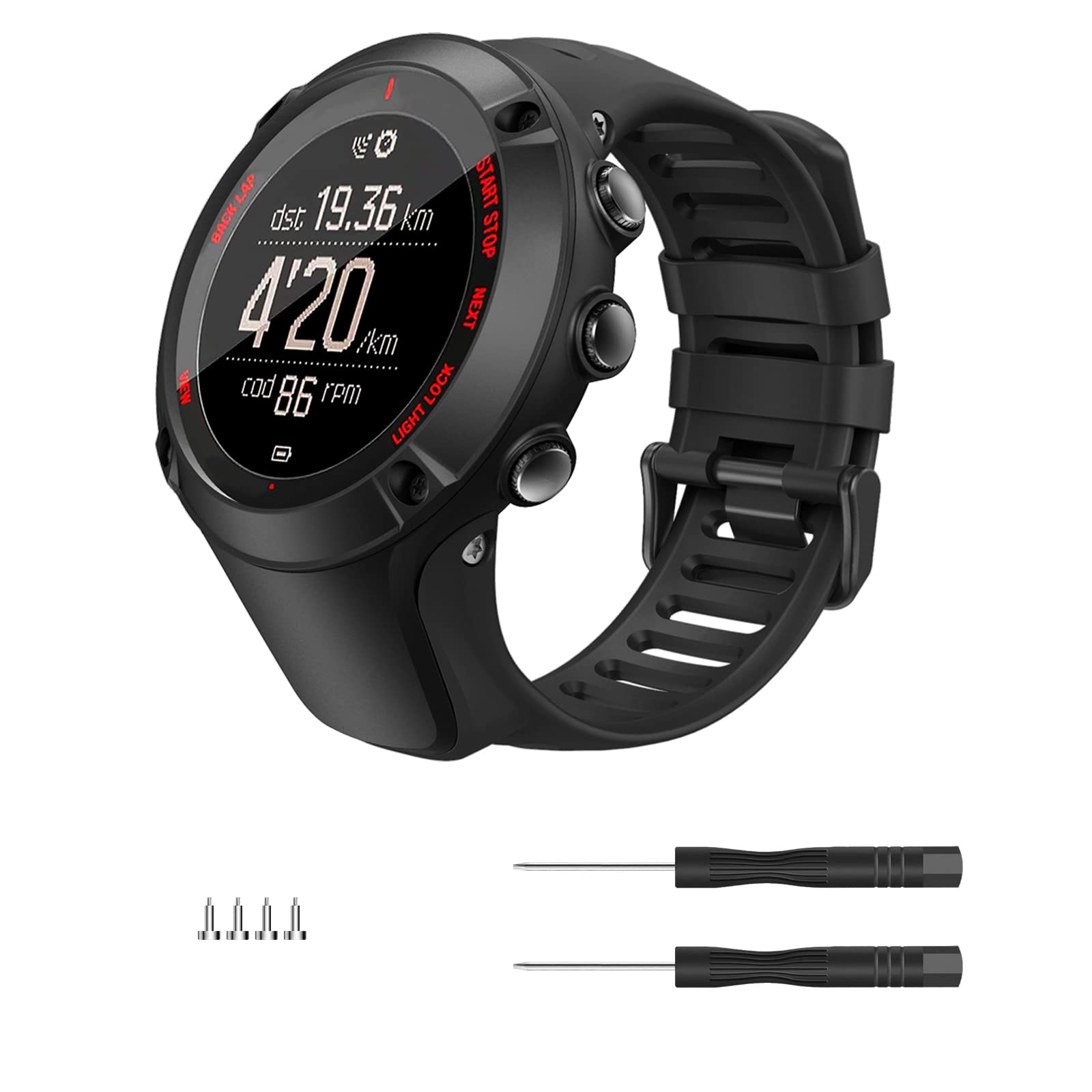 MoKo Strap Compatible with Suunto Ambit 1/2/2S/2R/3/3 Sport/3 Run/3 Peak, Soft Silicone Adjustable Replacement Watch Band Wristband, Black