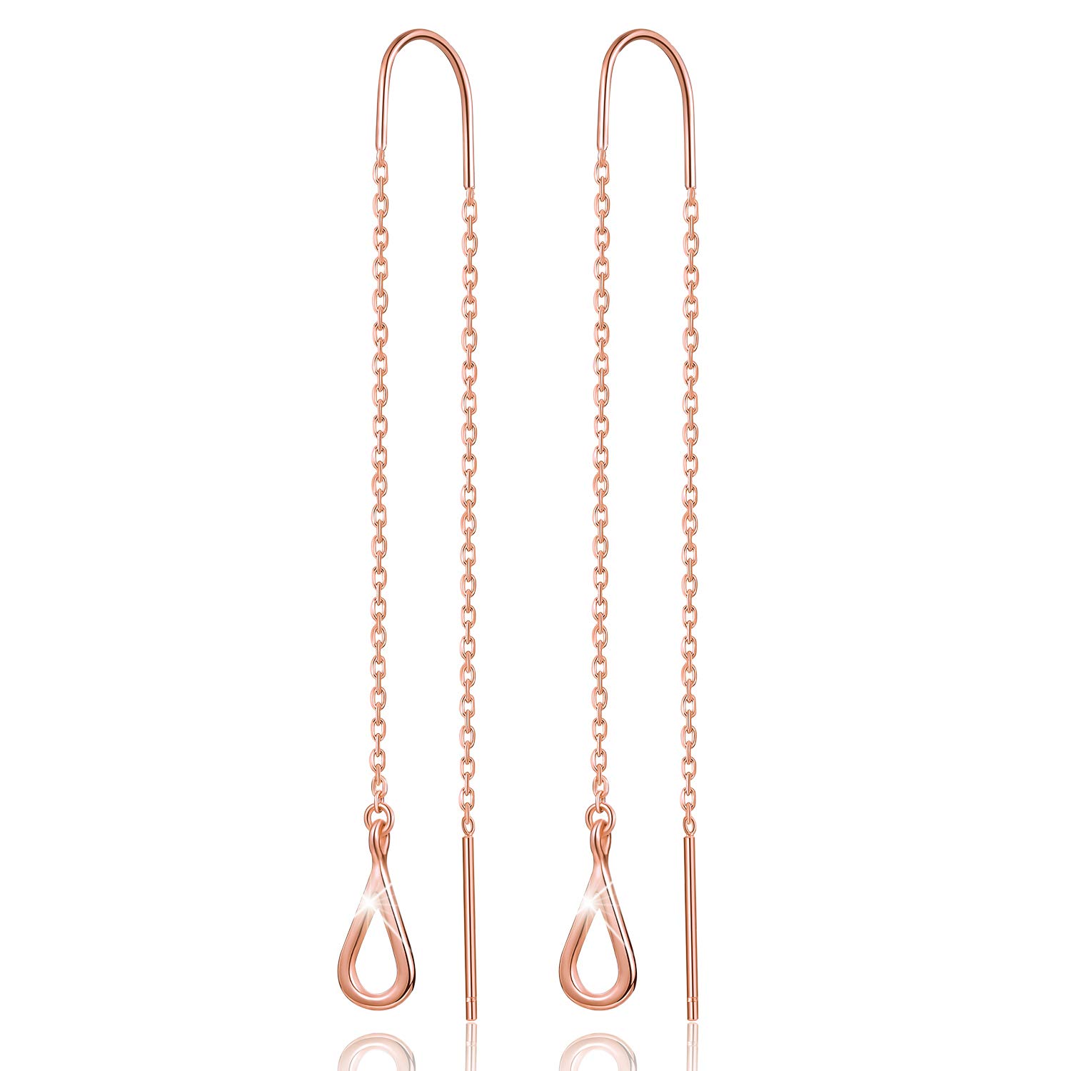 Winglove 18K Gold Plating 925 Sterling Silver CZ Hollow Teardrop Dangle Earrings Cubic Zirconia Circle Earrings Jewelry for Women and Girls. (Rose Gold-2)