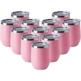 HASLE OUTFITTERS 12oz Wine Tumbler with Lid Stemless Wine Glasses Double Wall Vacuum Travel Mugs stainless steel Coffee Cup for Cold & Hot Drinks Wine Coffee Cocktails Beer 12 Pack Pink