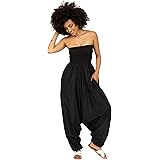 likemary Jumpsuits for Women - Pull Down Romper to Harem Pants Women - One Size Cotton Jumpers - Maxi Length Outfit & Pockets