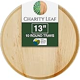 Charity Leaf Disposable Palm Leaf 13" Round Flat Trays (10 pieces) Bamboo Like Serving Platters, Disposable Boards, Eco-Friendly Dinnerware For Weddings, Catering, Events