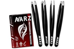 NARZ 4Pcs Professional Tweezers for Women Facial Hair Stainless Steel Precision Tweezers for Ingrown Hair Eyebrow Tweezer for