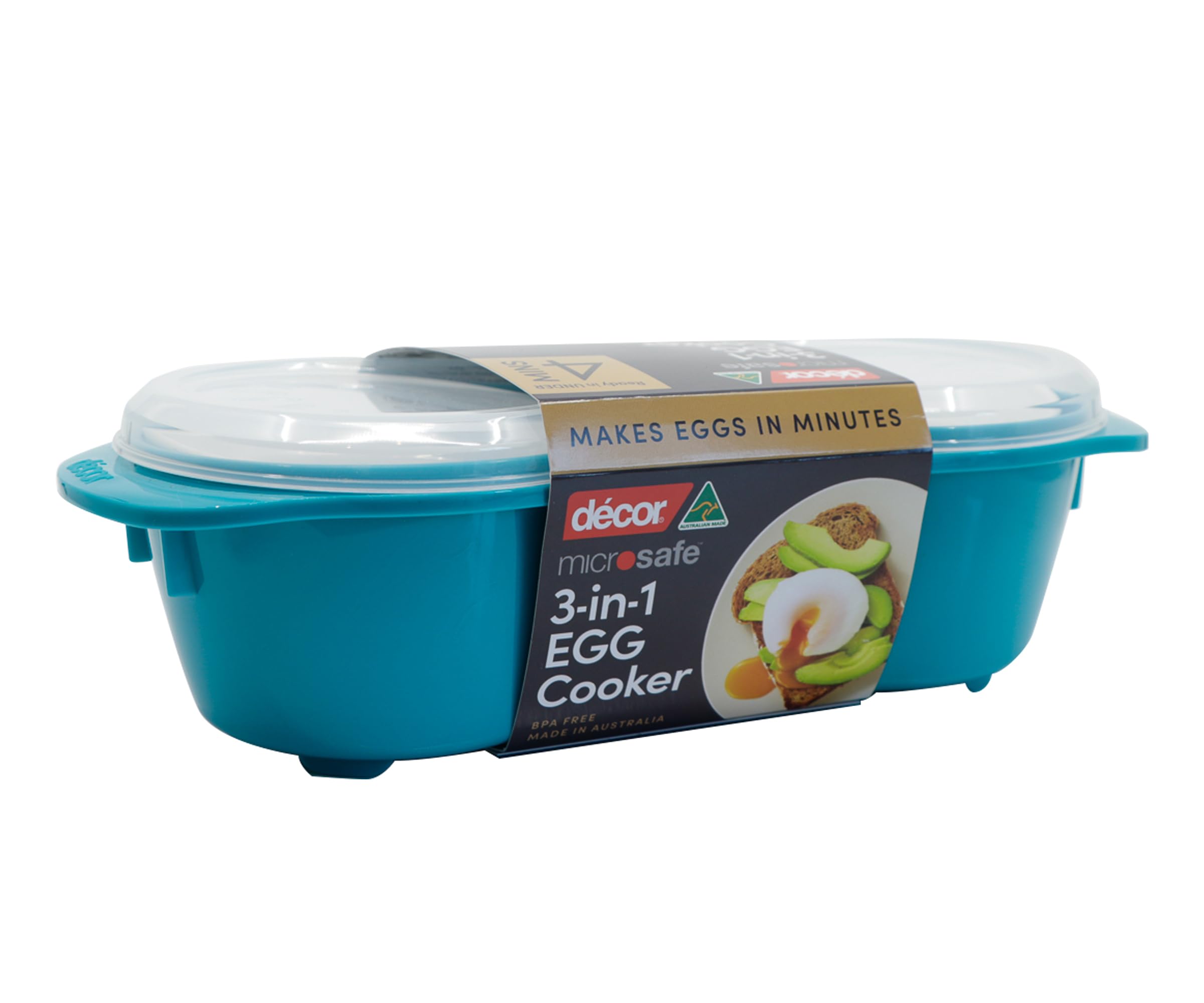 Décor Microsafe Microwave 3 in 1 Microwave Egg Cooker. Omelettes, Sunny Side up or Poached Eggs in Minutes. Microwave, Dishwasher Safe and BPA Free with Safety Hold Handles. Teal.