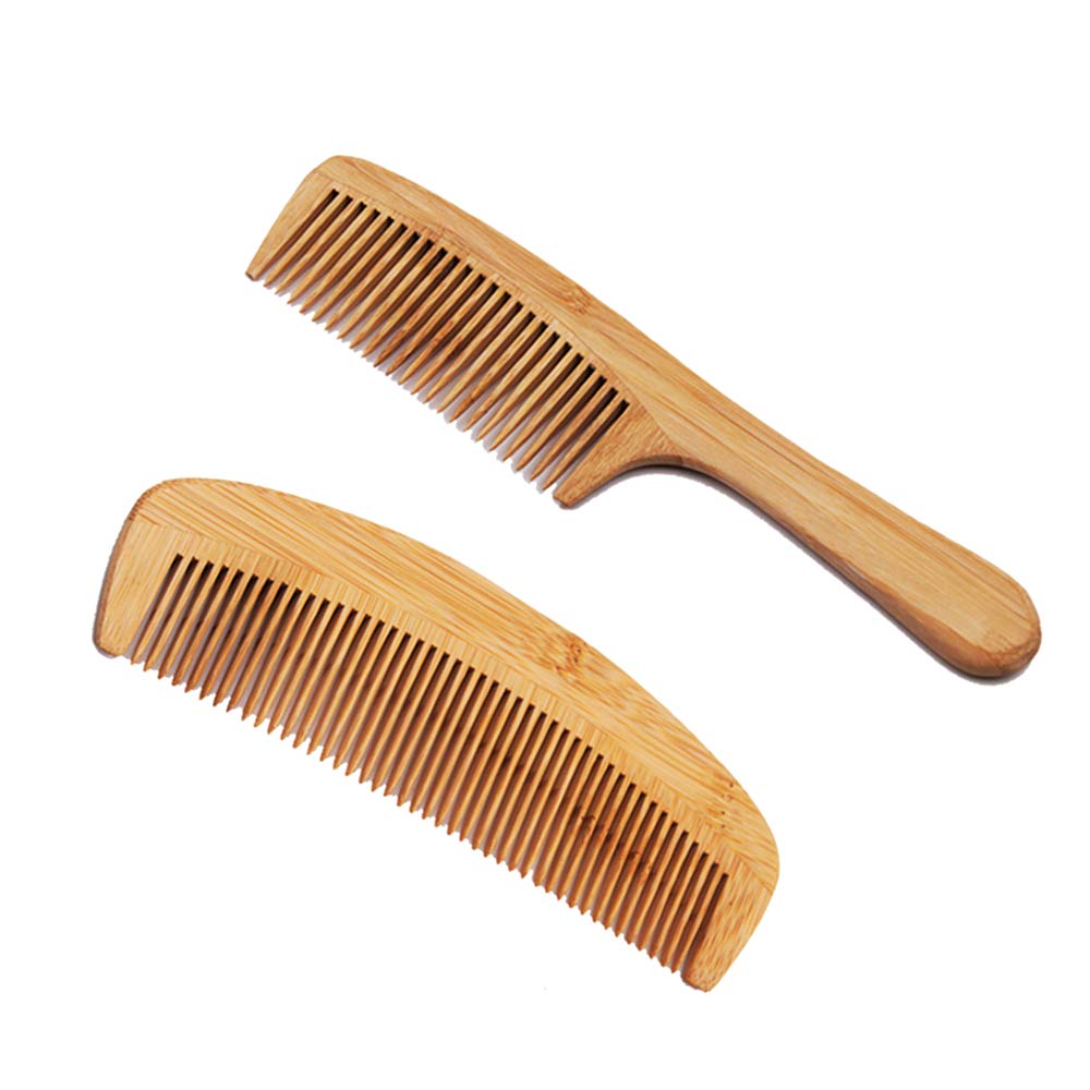 Hair Comb Wooden Salon Hairdressing Comb Curved Comb Fine Tooth Combs Set Moustache Grooming Brushes for Women Men and Girls 2 Pcs Light brown