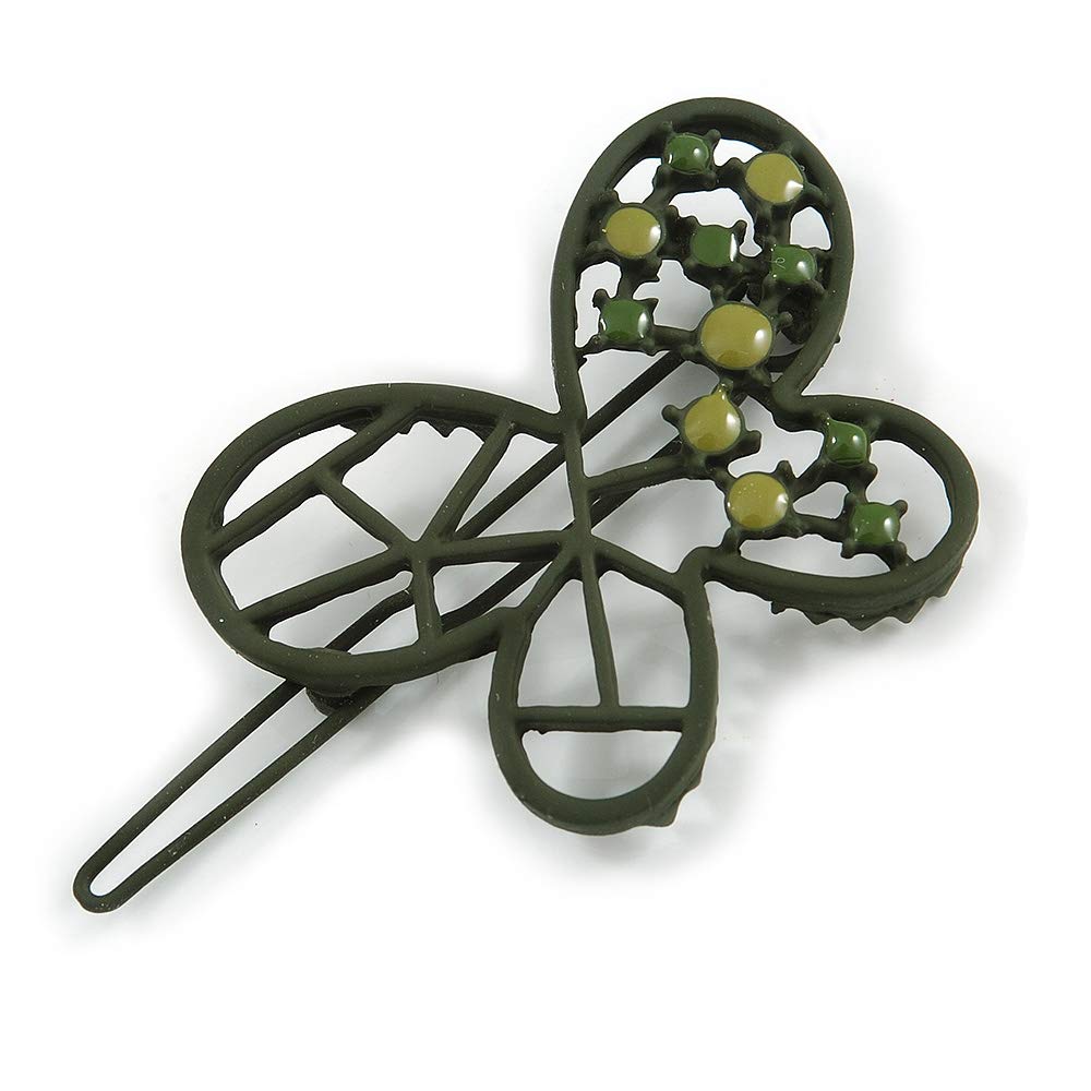 Khaki Green Butterfly Hair Slide/Grip - 50mm Across