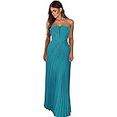 SoDigne Strapless Pleated Long Prom Dresses for Women 2026 Corset Satin Maxi Formal Evening Gown