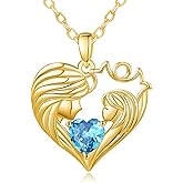 JIYVY32 Mother and Daughter/Son Love Heart Necklace White Gold/14K Gold/Rose Gold Birthstone Jewelry Christmas Mothers Day Birthday Gifts For Mom Wife Grandma Women