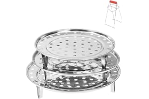 GENERIC WANGYZJ Stainless Steel Steamer Rack, Steamer Rack for Pots, Round Cooking Rack, 3-Layer Steaming Rack for Kitchen (3pcs, 22-24-26), Silver