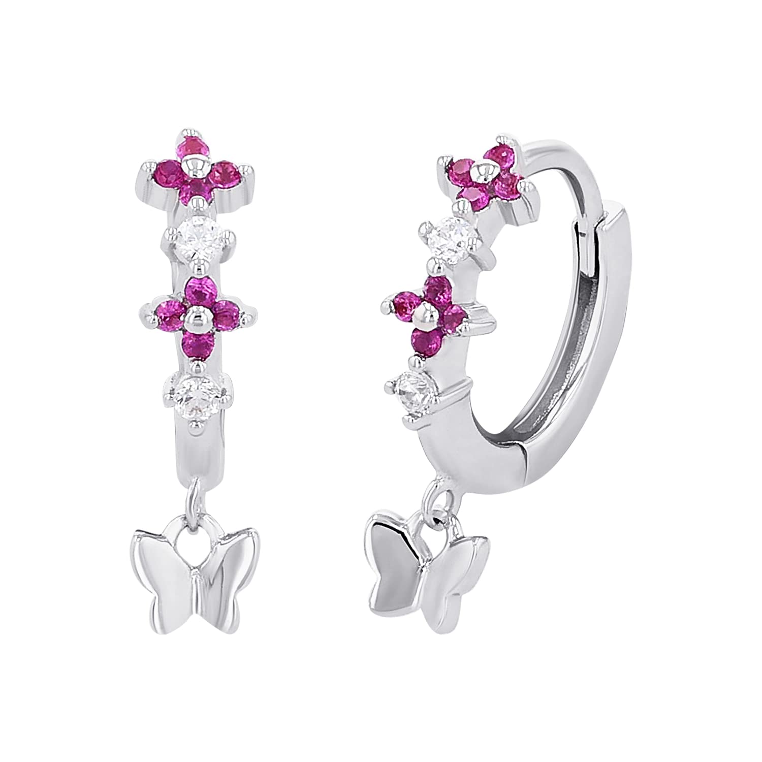Prinzessin Lillifee hoop earrings 925 Sterling silver girls' children's earrings, with zirconia synth., 1.6 cm, pink, butterfly, comes in jewelry gift box 2027893