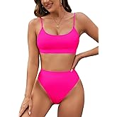 Pink Queen Plus Size High Waisted Bikini Set for Women Two Piece Cheeky High Cut Swimsuit Bathing Suit White M