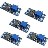 Ferwooh MT3608 DC-DC Step Up Boost Power Converter Adjustable 2A Module Step Up Voltage Regulator Board Input 2-24V to Output 5V-28V (Pack of 5)