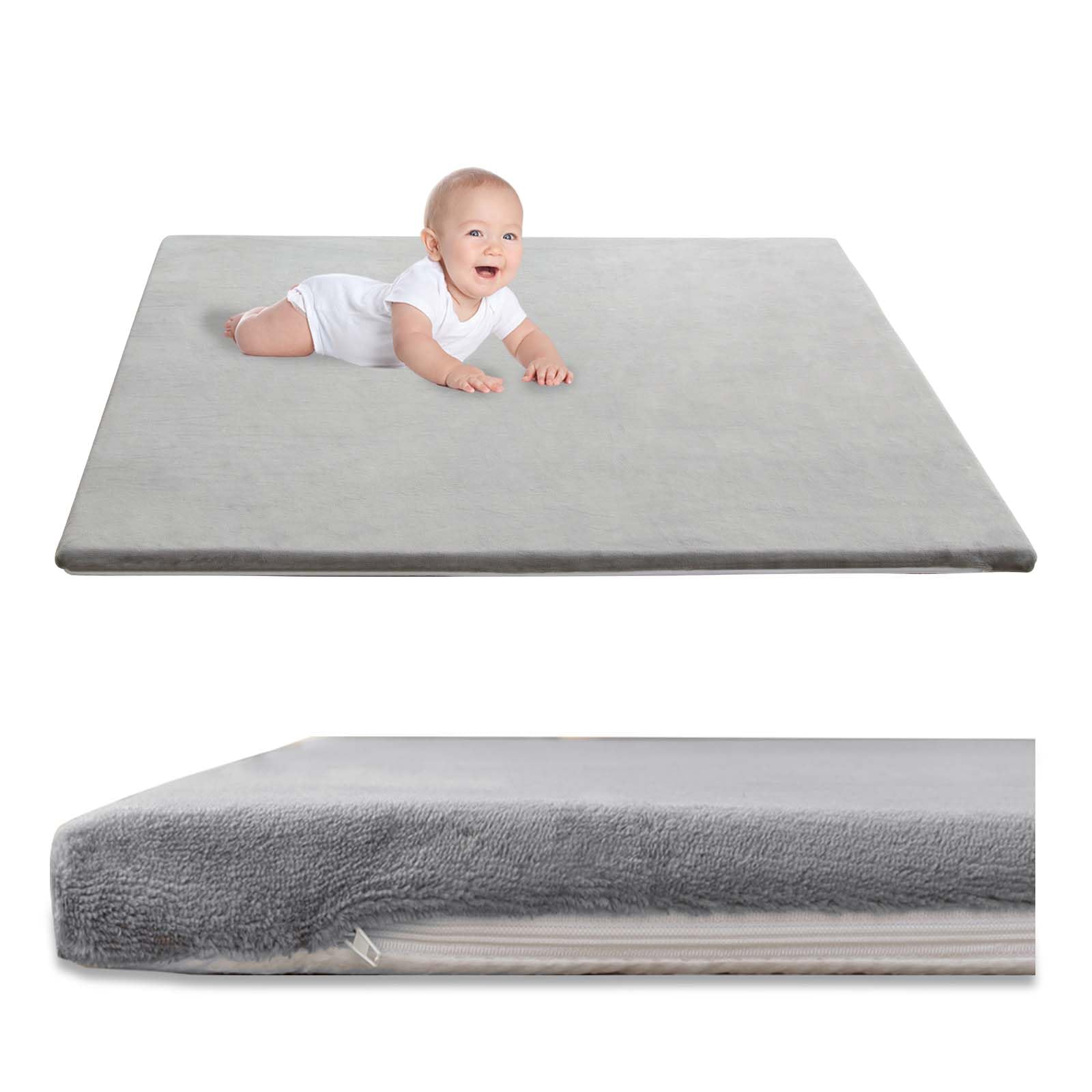 Photo 1 of YKiMi Baby Play Mat for Floor,1.3" Thick Soft Foam Playpen Mat with Removable Washable Cover,Waterproof & Anti-Slip 50" x 50" Nursery Rug for Tummy Time,Kids Crawling Mat for Toddlers Infant,Grey