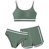 Adarl Girl 3 Piece Swimsuits Bathing Suit High Waist Color Block Bikini Set with Shorts Swimwear for Size 9-14 Years