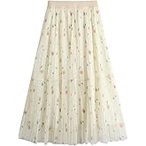Verdusa Women's Floral Pleated Skirts Boho Chic Flowy A Line Long Skirt Brunch Outfits