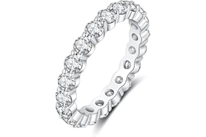 IMOLOVE Moissanite Wedding Band for Women, 3MM 18K White Gold Plated Sterling Silver Full Eternity Ring D Color VVS1 Round Cu
