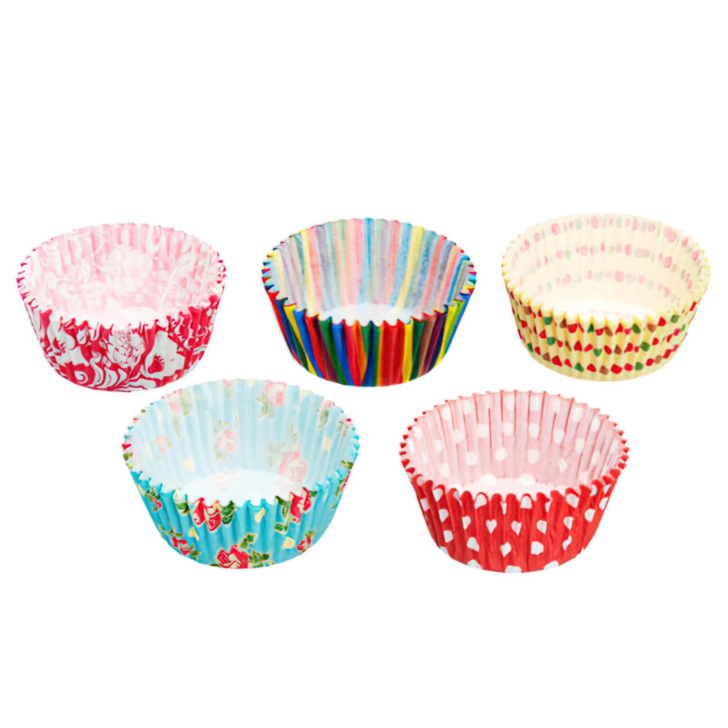 KitchenCraft Pack of 25 Cupcake Cases, Assorted 'Brights' Floral/Striped Prints, Paper, Multi Colour, 7cm