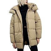 Gihuo Womens Quilted Puffer Coat Hoodie Winter Oversized Mid-Length Padded Down Jacket Warm Heavyweight Bubble Outerwear