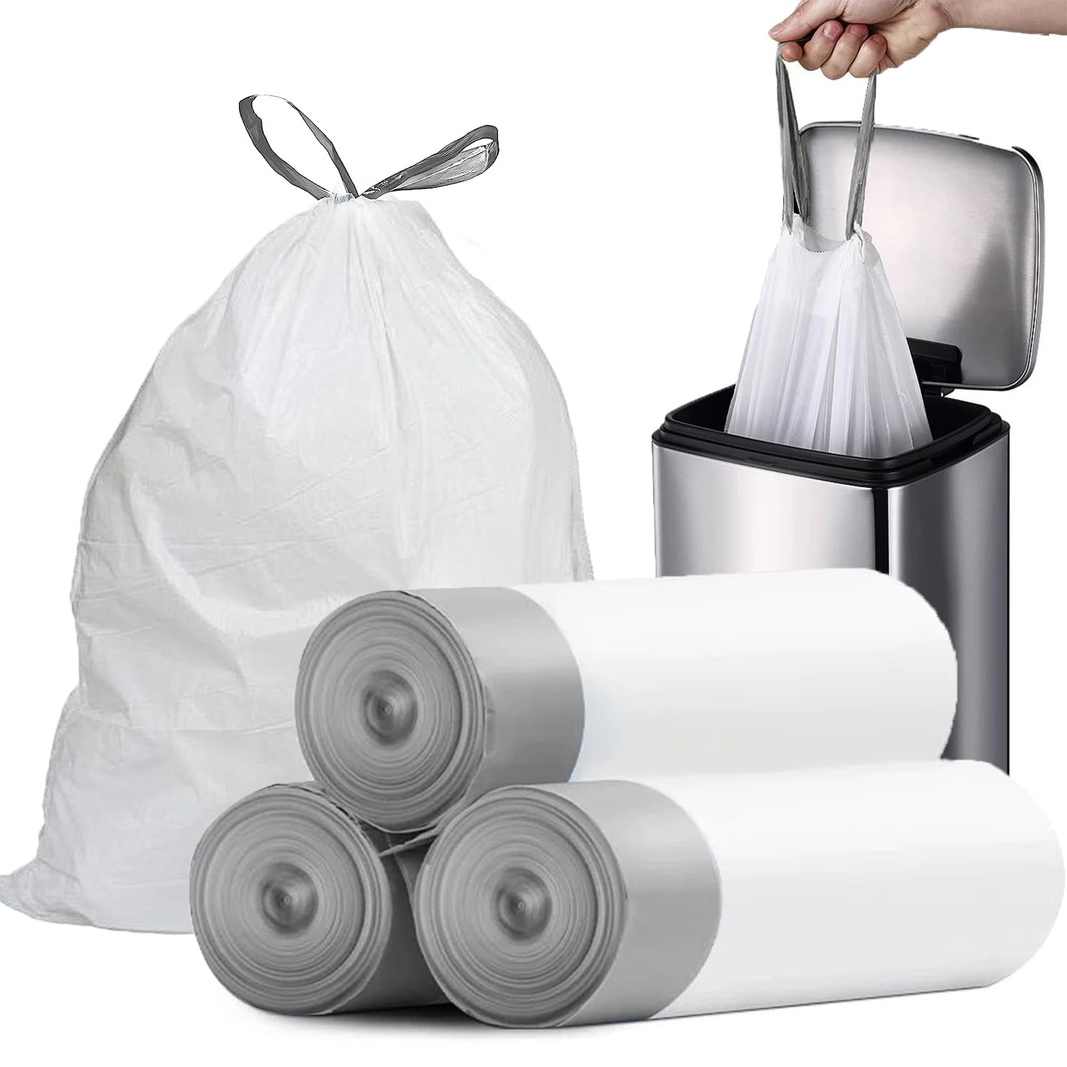 Photo 1 of ***2 PACKS***Small Trash Bags 4 Gallon - 57 Count Drawstring 4 Gallon Trash Bag, Pre-separated Small Garbage Bags Bathroom Trash Bags, Unscented White 4 Gal Trash Can Liners X2