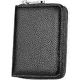 Portable PU Leather Card Holder Black Business Card Protector Wallet Zippered Card Storage Organizer Wallet Zippered Multi Credit Card Case Wallet with 20 Card Slots for Men Women