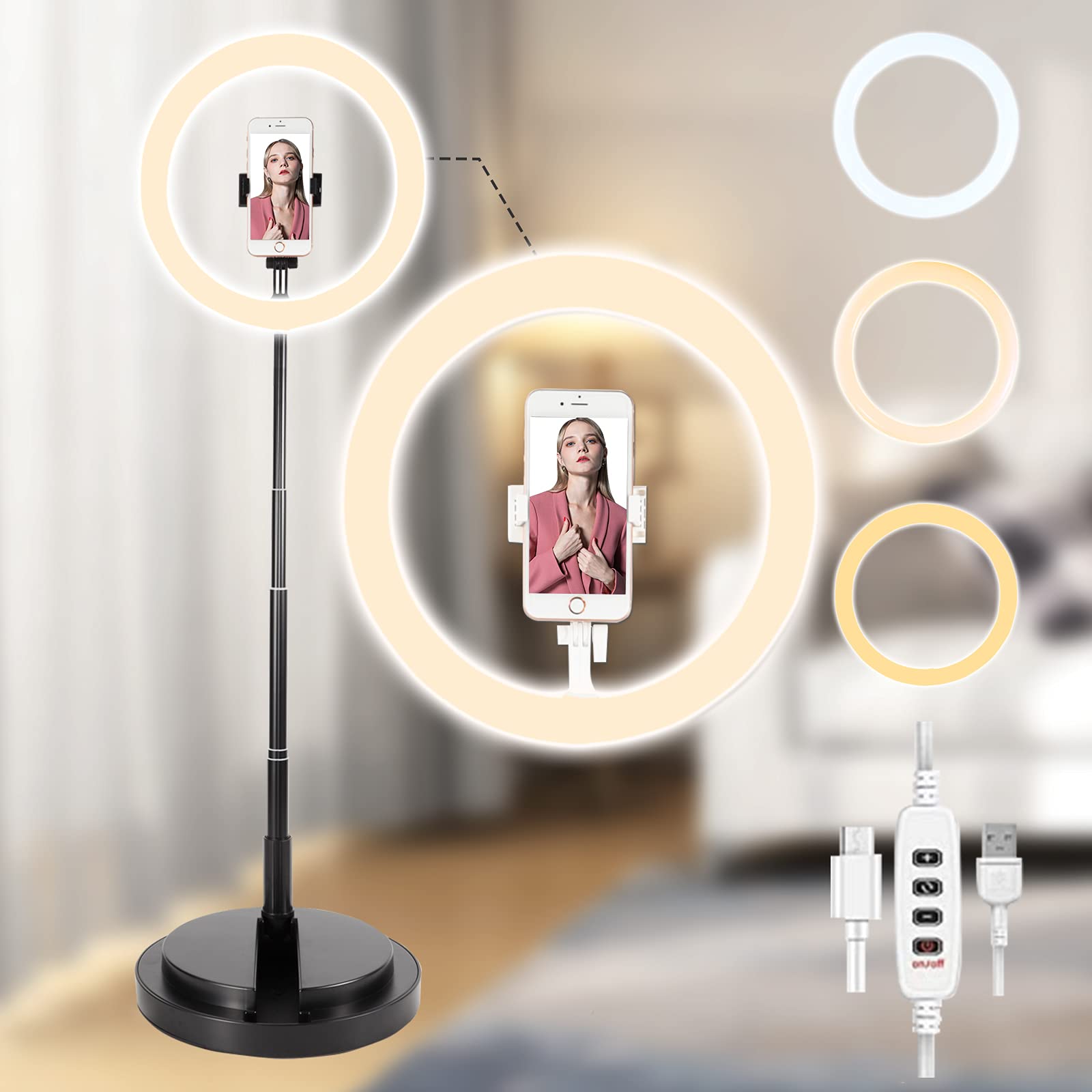 Ring Light 12" with Stand and Flexible Phone Holder Selfie Light Stand for Live Stream TikTok YouTube Vlog Video Photography Dimmable Foldable Instagram Light with 3 Color Modes 10 Brightness (Black)
