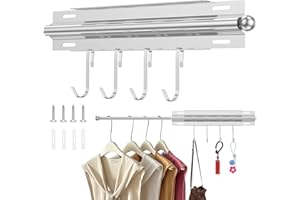 Valet Rod 12 Inch, Heavy Duty Pull Out Closet Valet Rod with 4 Hooks, Adjustable Slide Out Closet Rod, Ideal for Suits, Fresh