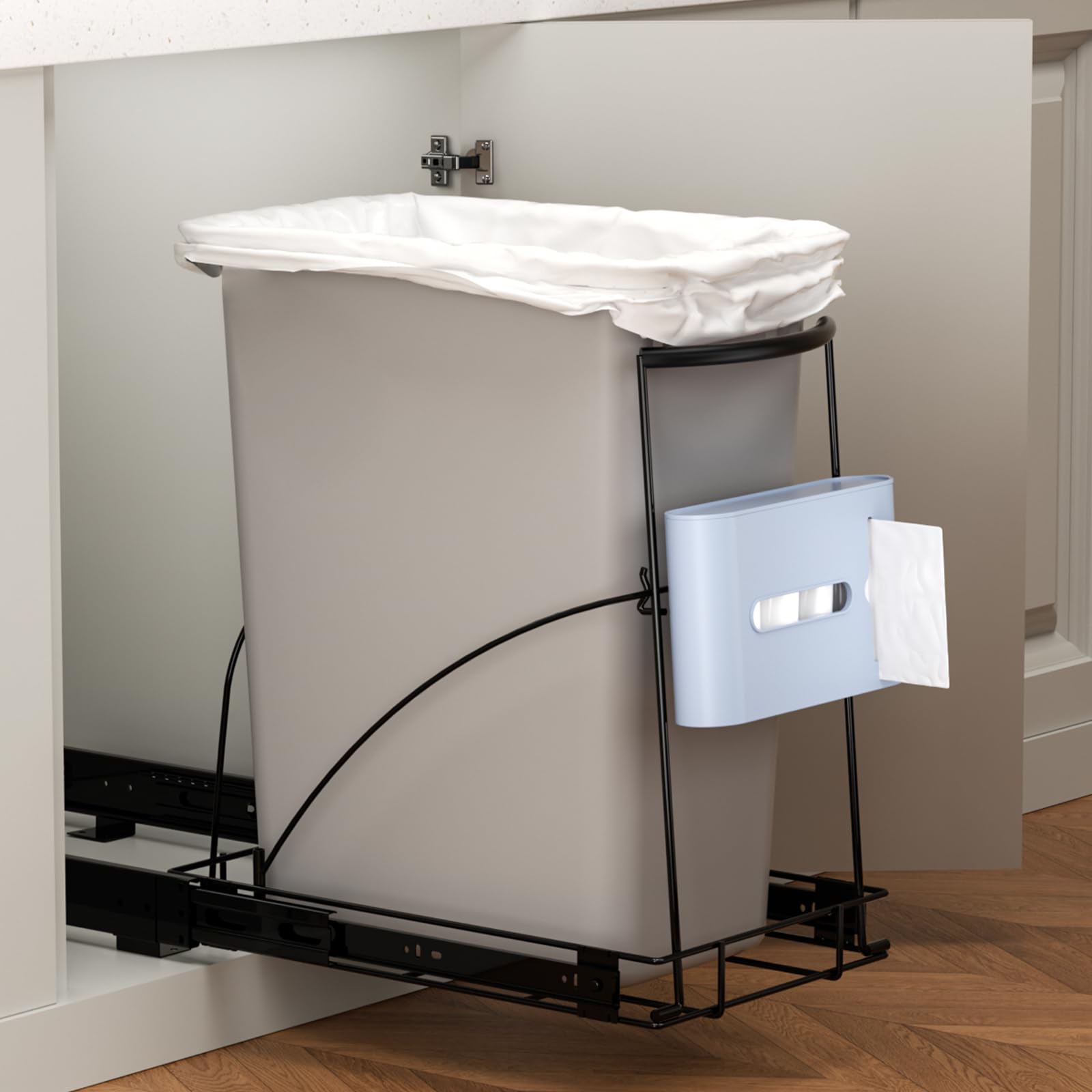 Photo 1 of Pull Out Trash Can Under Cabinet Slide Out Kit - Heavy Duty Up to 125 lb, Fits 28-40 Quart ?Ashcan with Garbage Bag Holder, Rust-Proof Steel Frame-Under Sink Garbage Can Pull Out (Not Include Can